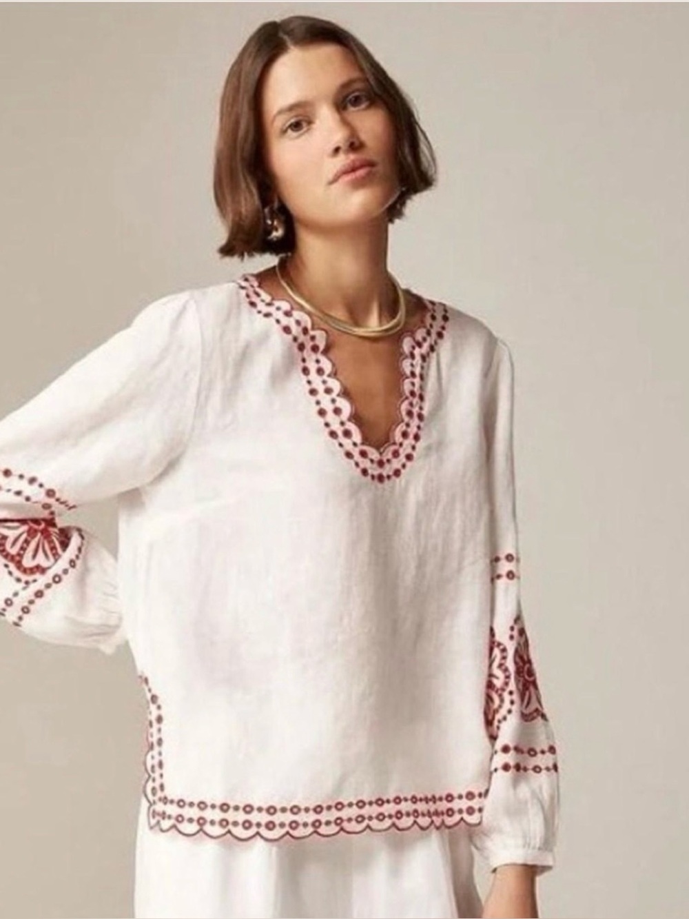 J.Crew Bungalow Embroidered Top In Linen
